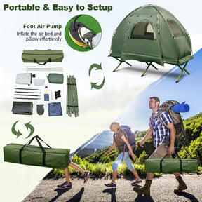 1-Person Folding Waterproof Camping Blackout Tent with Sunshade and Air Mattress