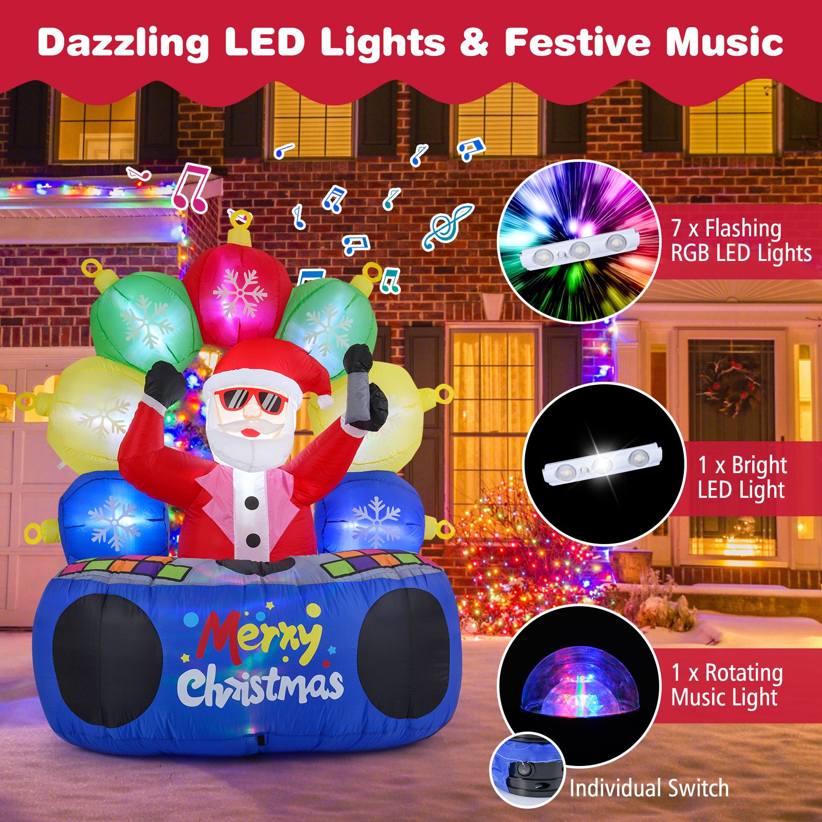 1.8 M Inflatable DJ Santa Blow up Christmas Party Santa Claus Decoration
