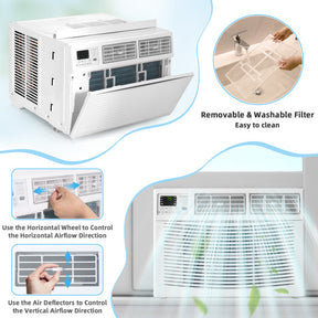 10000 BTU Smart Window Air Conditioner 120V/60Hz Window AC Unit with Adjustable Wind Direction and Remote Control