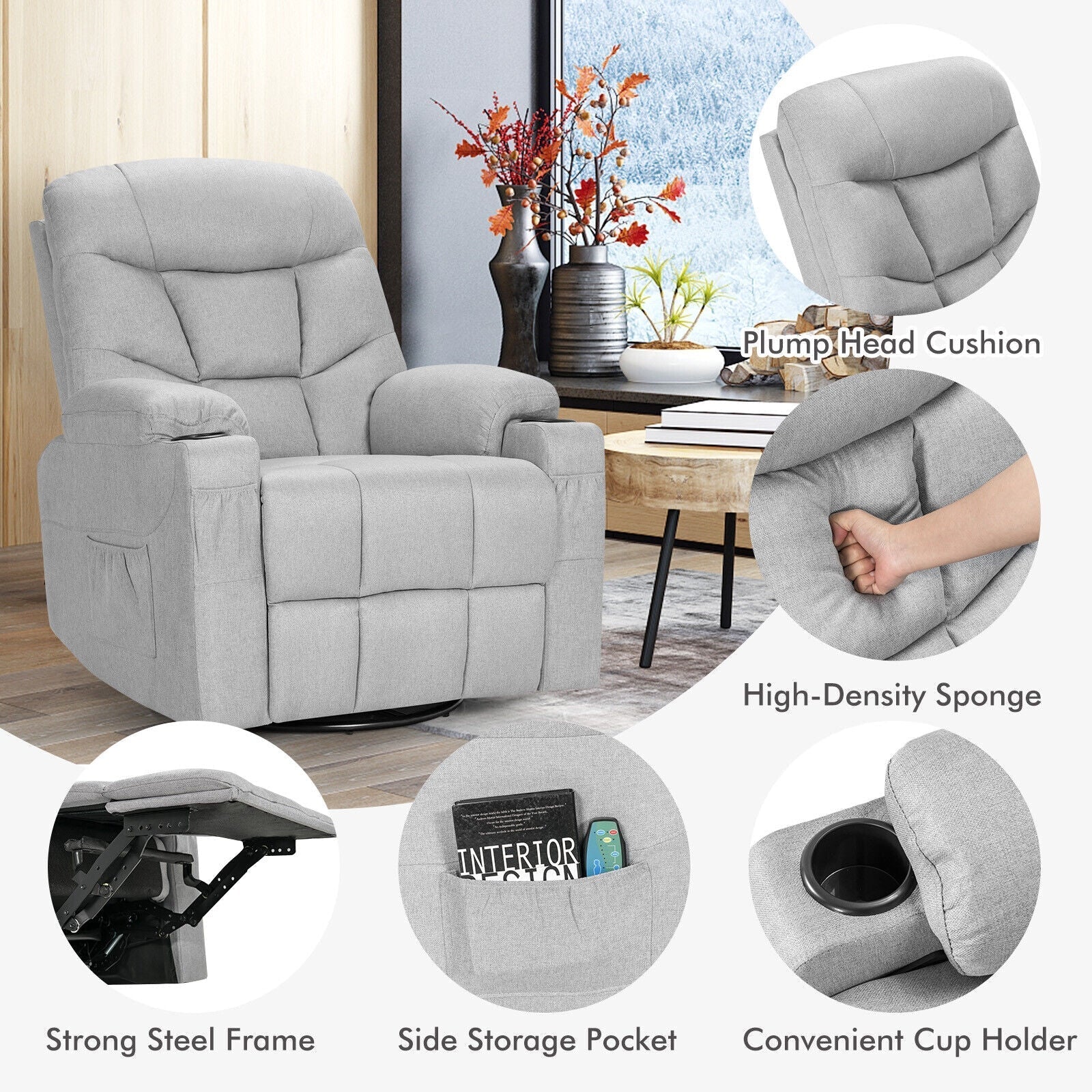 Massage Rocking Recliner Chair with Heat and Vibration