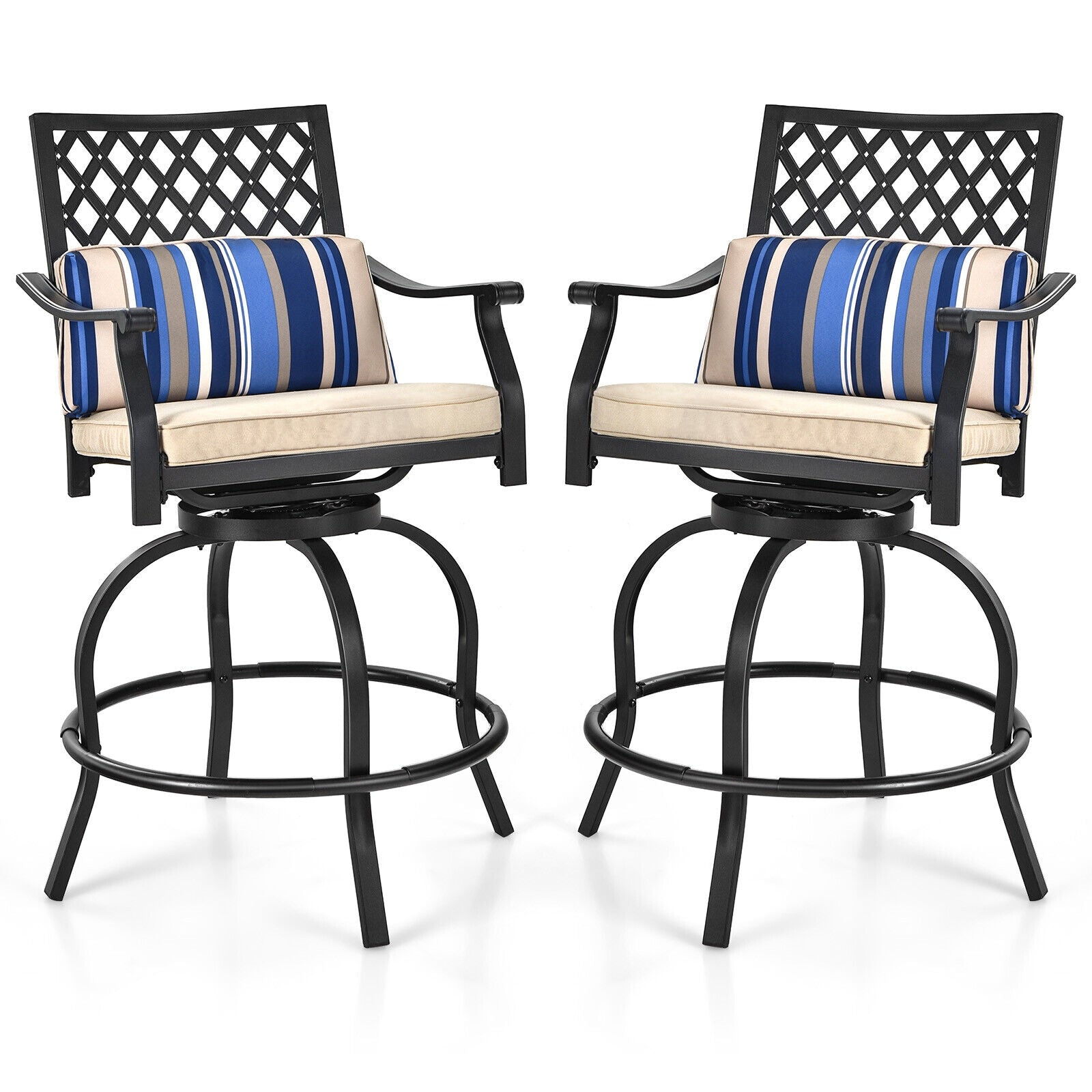 Set of 2 Outdoor Bar Height Chair with Soft Cushions