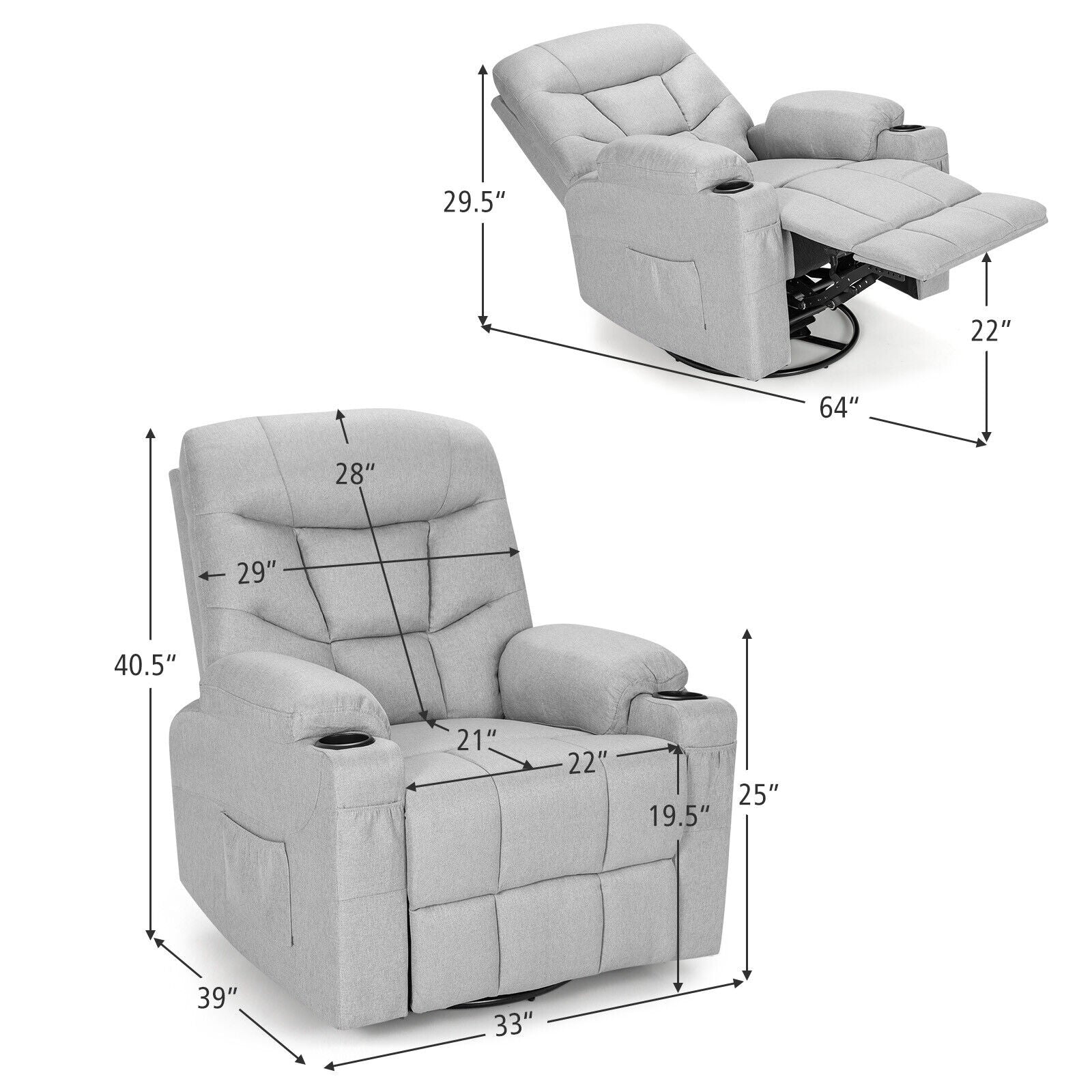 Massage Rocking Recliner Chair with Heat and Vibration