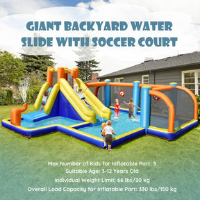 Giant Soccer-Themed Inflatable Water Slide & Bounce Castle for Kids with 735W Blower