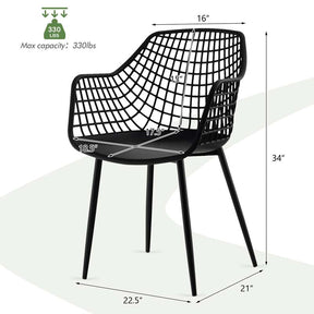 4-Pack Modern Dining Chairs with 15" High Airy Hollow Backrest, Powder-Coated Metal Legs, Anti-Slip Foot Pads