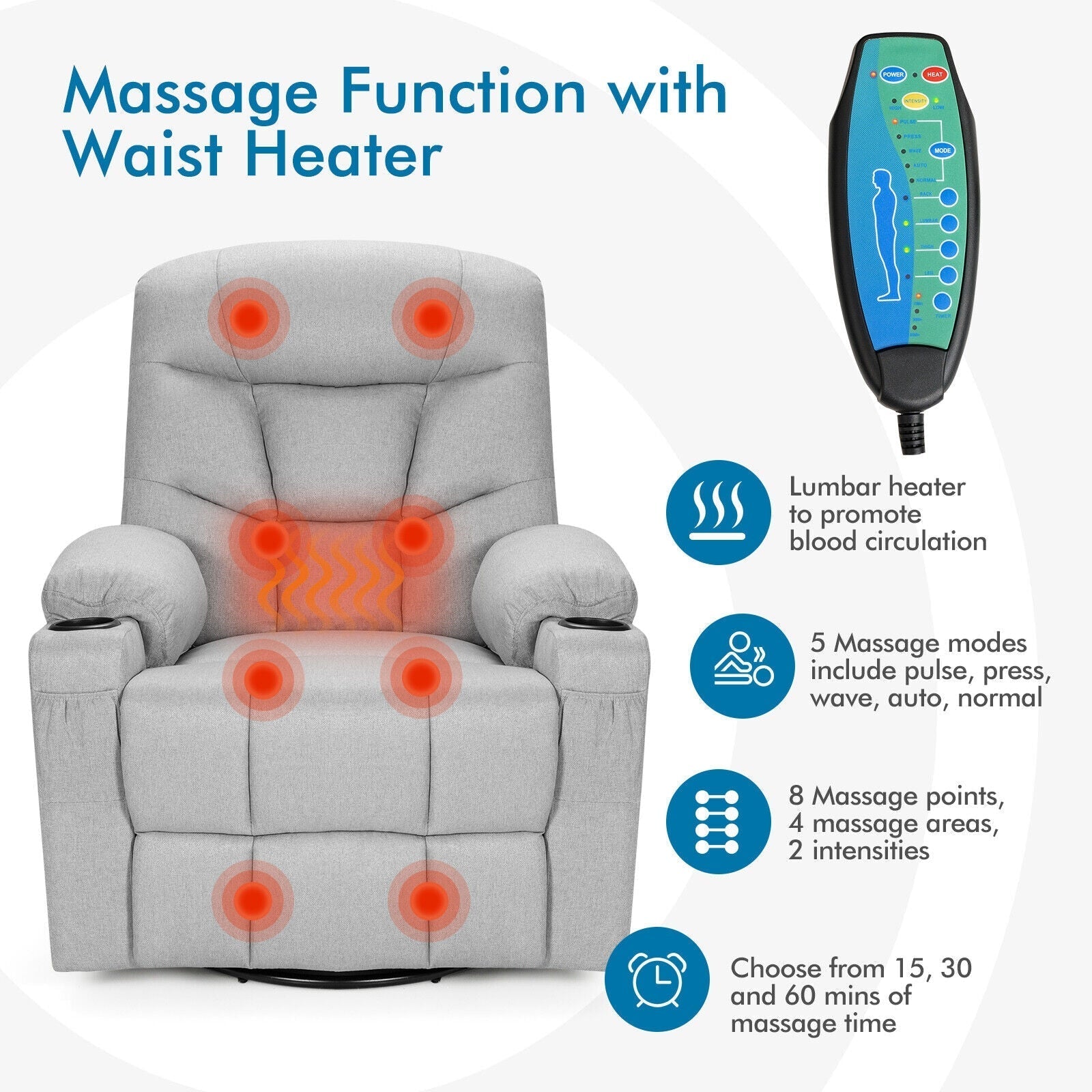Massage Rocking Recliner Chair with Heat and Vibration