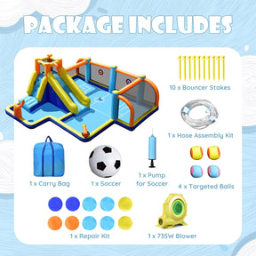 Giant Soccer-Themed Inflatable Water Slide & Bounce Castle for Kids with 735W Blower