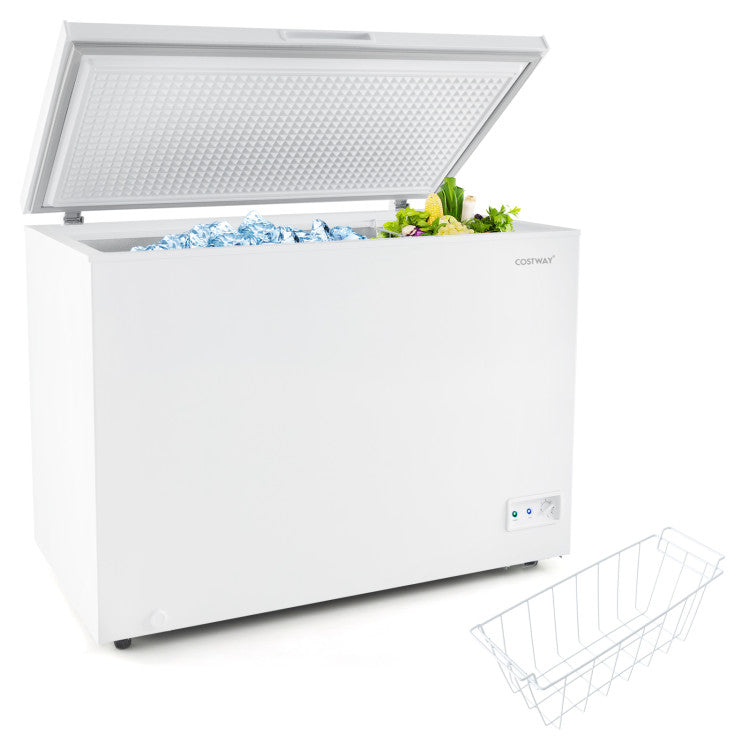 10 Cu.Ft. Chest Freezer Compact Deep Fridge Freestanding Top Open Door Refrigerator with Removable Basket and Adjustable Temperature