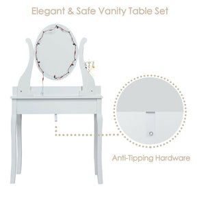 10 Dimmable LED Lights Vanity Table Stool Set with Lighted Mirror