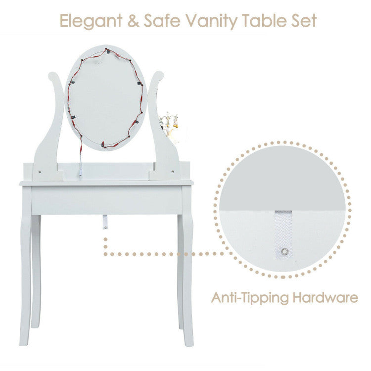 10 Dimmable LED Lights Vanity Table Stool Set with Lighted Mirror