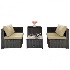 4 Pieces Outdoor Rattan Furniture Set Patio Wicker Conversation Sofa Set with Cushion and Table