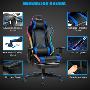 Ergonomic High Back Massage Gaming Chair with Light and Handrails