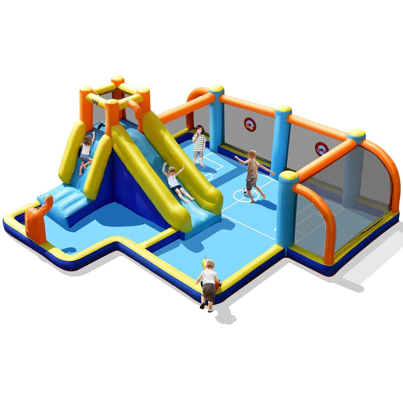 Giant Soccer Themed Inflatable Water Slide and Bounce Castle for Kids with Splash Pool without Blower