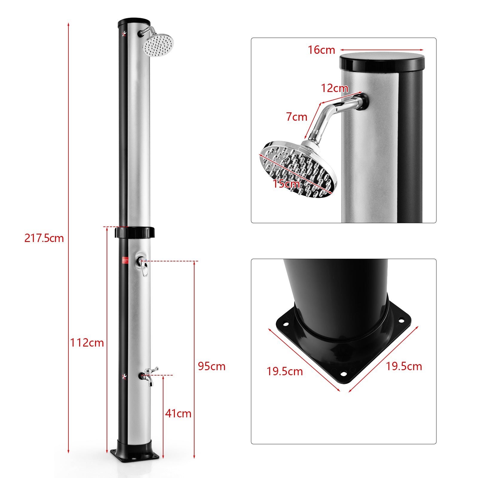 38L Outside Drench Shower, Freestanding Outdoor Shower with Rotating Shower Head