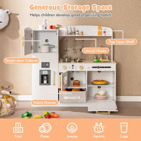 Kids Pretend Play Kitchen Set with Fabric Drawer and Doodle Boards