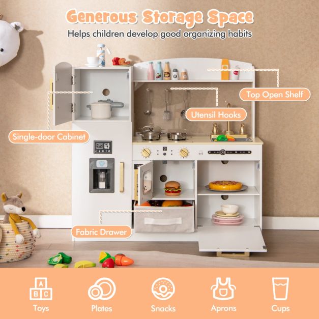 Kids Pretend Play Kitchen Set with Fabric Drawer and Doodle Boards