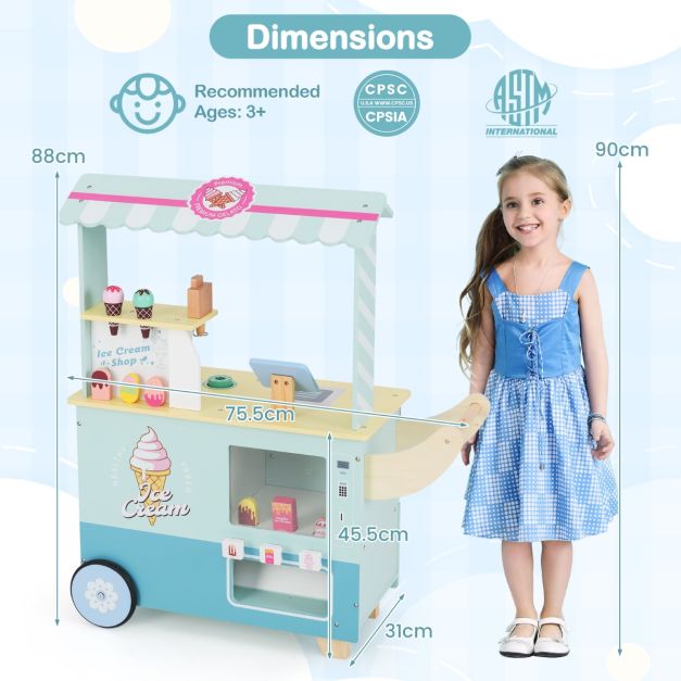 Kids Ice Cream Cart Pretend Play Set for Toddlers with Vending Machine
