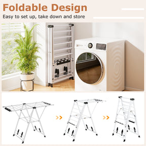 Foldable Metal Laundry Drying Rack with Height Adjustable Wings, 16 Drying Rails