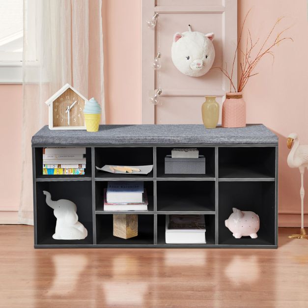 10-Cube Shoe Bench with Padded Cushions
