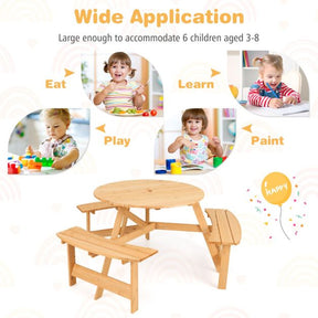 6 Person Kids Outdoor Wooden Picnic Table and Bench Set with Umbrella Hole