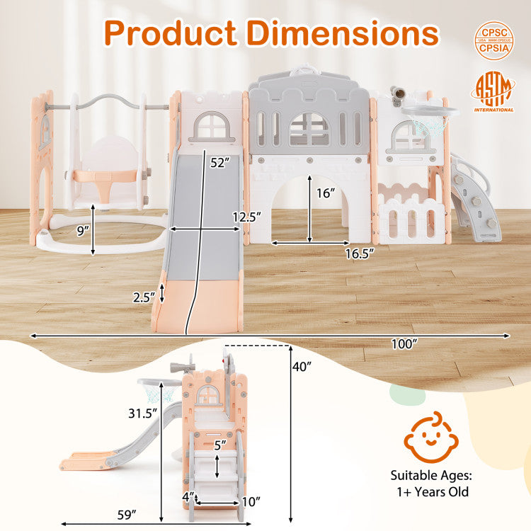 10-in-1 Toddler Swing and Slide Set Climber Playset with Basketball Hoop
