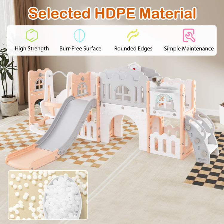 10-in-1 Toddler Swing and Slide Set Climber Playset with Basketball Hoop