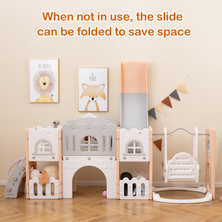 10-in-1 Toddler Swing and Slide Set Climber Playset with Basketball Hoop