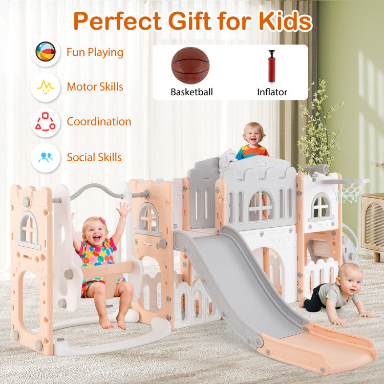 10-in-1 Toddler Swing and Slide Set Climber Playset with Basketball Hoop