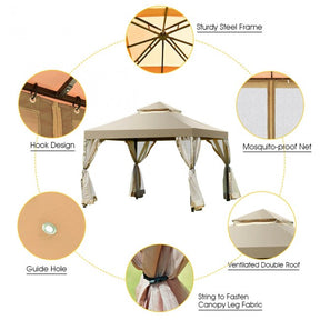 10’ x 10’ Outdoor Garden Gazebo Canopy Patio Screw-free Structure Shelter Tent with 2-Tier Roof and Mosquito Netting