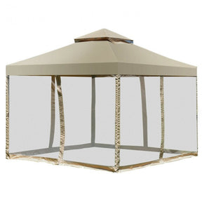 10’ x 10’ Outdoor Garden Gazebo Canopy Patio Screw-free Structure Shelter Tent with 2-Tier Roof and Mosquito Netting