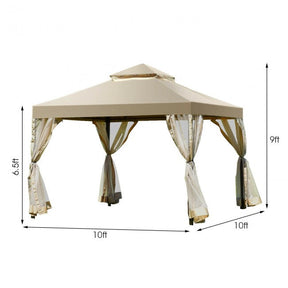 10’ x 10’ Outdoor Garden Gazebo Canopy Patio Screw-free Structure Shelter Tent with 2-Tier Roof and Mosquito Netting
