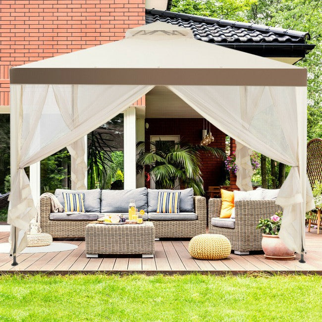 10' x 10' Outdoor Garden Gazebo Patio Canopy Shelter with Netting and Double roof