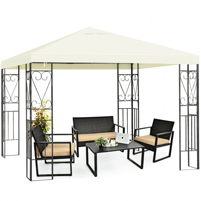 10 x 10FT Outdoor 2-Tier Gazebo Tent Patio Canopy Shelter with Vented Double Roof