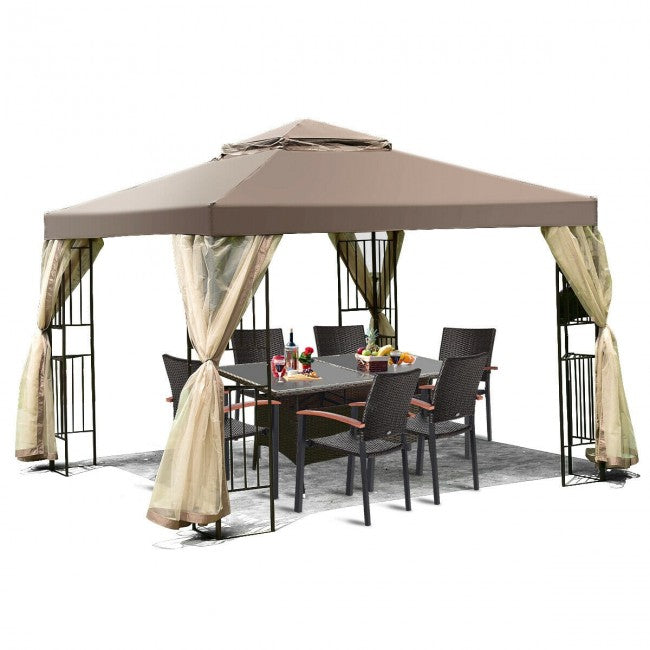 10 x 10FT Outdoor Gazebo Tent Patio Screw-free Structure Canopy Shelter with Mosquito Netting