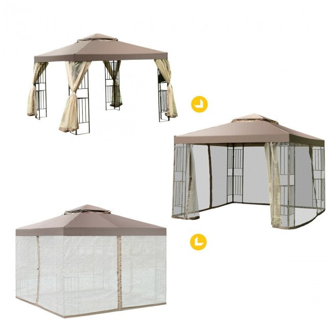 10 x 10FT Outdoor Gazebo Tent Patio Screw-free Structure Canopy Shelter with Mosquito Netting