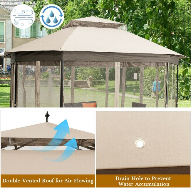 10 x 12 FT Outdoor Patio Heavy Duty Octagonal Gazebo Canopy Shelter with Mosquito Netting and Double Roof