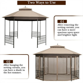 10 x 12 FT Outdoor Patio Heavy Duty Octagonal Gazebo Canopy Shelter with Mosquito Netting and Double Roof
