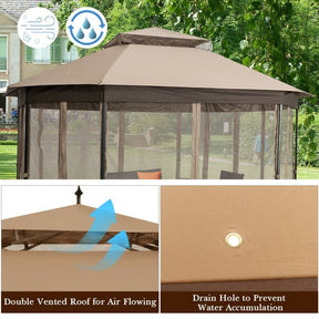 10 x 12 FT Outdoor Patio Heavy Duty Octagonal Gazebo Canopy Shelter with Mosquito Netting and Double Roof