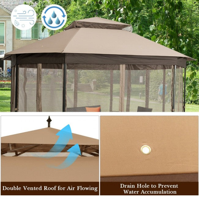 10 x 12 FT Outdoor Patio Heavy Duty Octagonal Gazebo Canopy Shelter with Mosquito Netting and Double Roof