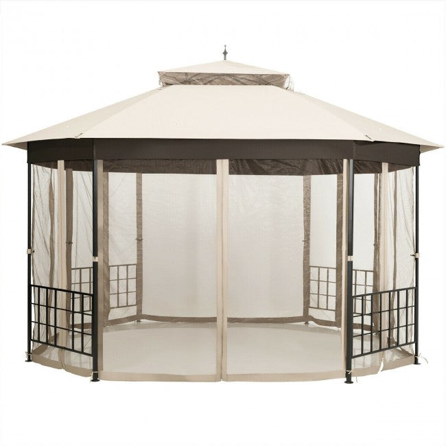 10 x 12 FT Outdoor Patio Heavy Duty Octagonal Gazebo Canopy Shelter with Mosquito Netting and Double Roof