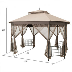 10 x 12 FT Outdoor Patio Heavy Duty Octagonal Gazebo Canopy Shelter with Mosquito Netting and Double Roof