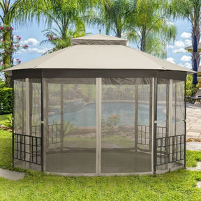 10 x 12 FT Outdoor Patio Heavy Duty Octagonal Gazebo Canopy Shelter with Mosquito Netting and Double Roof