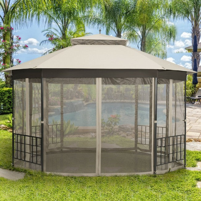 10 x 12 FT Outdoor Patio Heavy Duty Octagonal Gazebo Canopy Shelter with Mosquito Netting and Double Roof