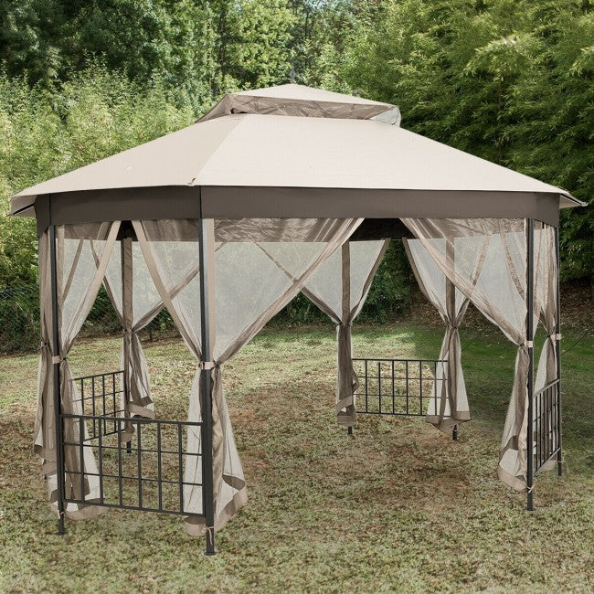 10 x 12 FT Outdoor Patio Heavy Duty Octagonal Gazebo Canopy Shelter with Mosquito Netting and Double Roof