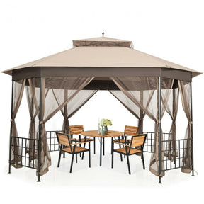 10 x 12 FT Outdoor Patio Heavy Duty Octagonal Gazebo Canopy Shelter with Mosquito Netting and Double Roof