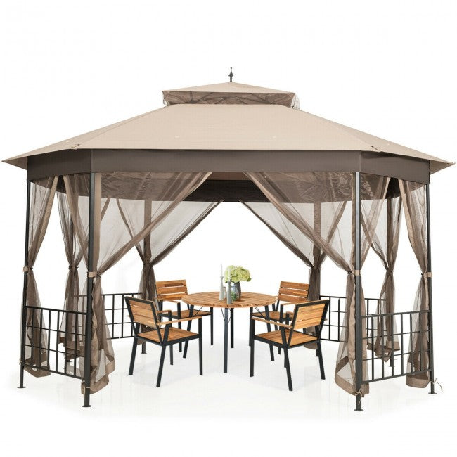 10 x 12 FT Outdoor Patio Heavy Duty Octagonal Gazebo Canopy Shelter with Mosquito Netting and Double Roof