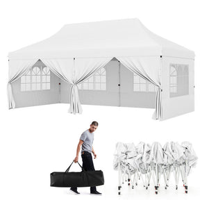 10 x 20 FT Outdoor Pop-Up Canopy Portable Heavy-Duty Gazebo Tent with 6 Removable Sidewalls and Carrying Bag for 15-20 People