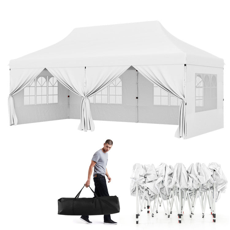 10 x 20 FT Outdoor Pop-Up Canopy Portable Heavy-Duty Gazebo Tent with 6 Removable Sidewalls and Carrying Bag for 15-20 People