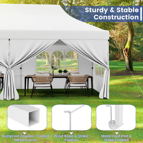 10 x 20 FT Outdoor Pop-Up Canopy Portable Heavy-Duty Gazebo Tent with 6 Removable Sidewalls and Carrying Bag for 15-20 People