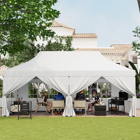 10 x 20 FT Outdoor Pop-Up Canopy Portable Heavy-Duty Gazebo Tent with 6 Removable Sidewalls and Carrying Bag for 15-20 People