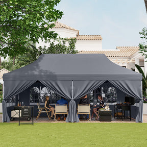10 x 20 FT Outdoor Pop-Up Canopy Portable Heavy-Duty Gazebo Tent with 6 Removable Sidewalls and Carrying Bag for 15-20 People